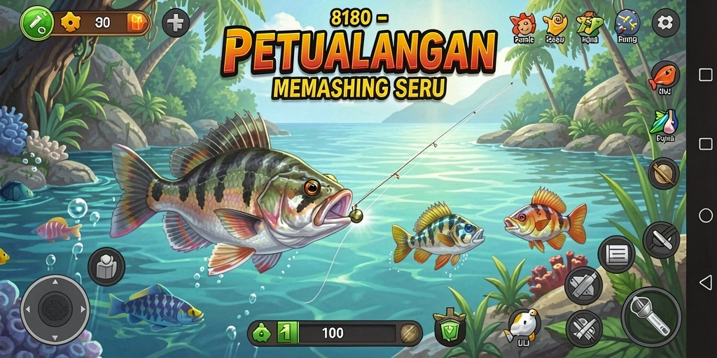 Screenshot gameplay 8180 menampilkan aksi seru memancing ikan.