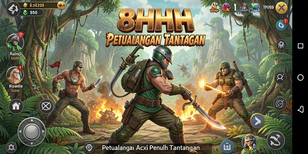 Tampilan seru dari gameplay aksi 8HHH saat karakter beraksi.