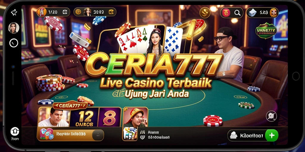 Screenshot CERIA777 menunjukkan dealer langsung dan pemain menikmati permainan kasino.