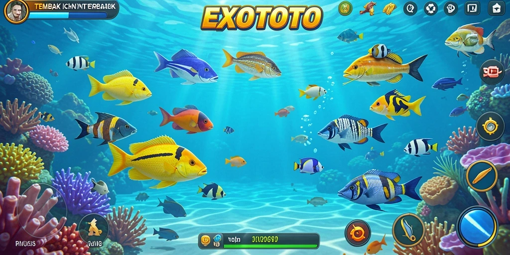 Screenshot gameplay EXOTOTO menampilkan momen seru saat menembak ikan.