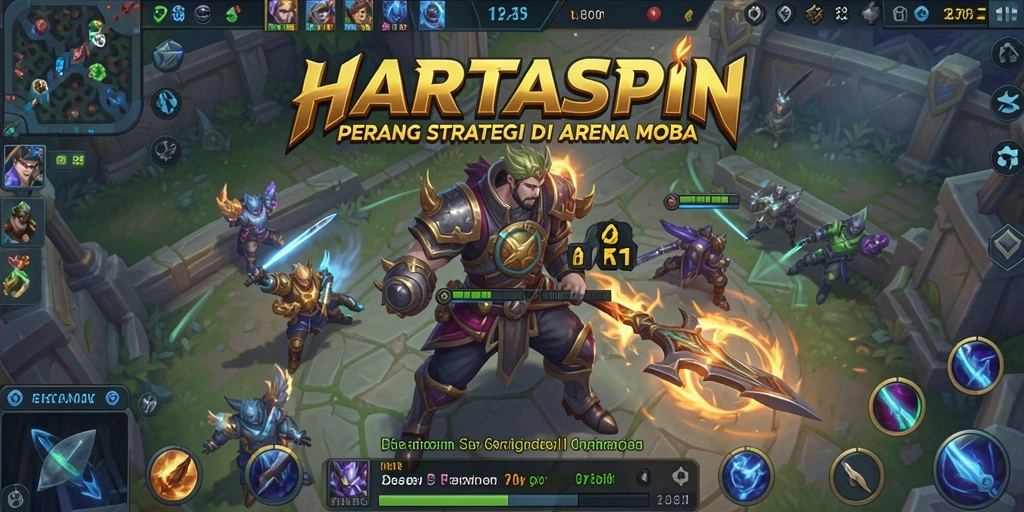 Screenshot HARTASPIN menampilkan aksi seru dalam pertempuran MOBA.