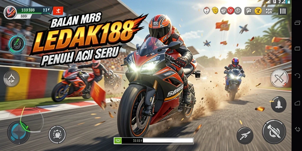 Gameplay LEDAK188 menampilkan balapan motor yang menegangkan dan penuh aksi.