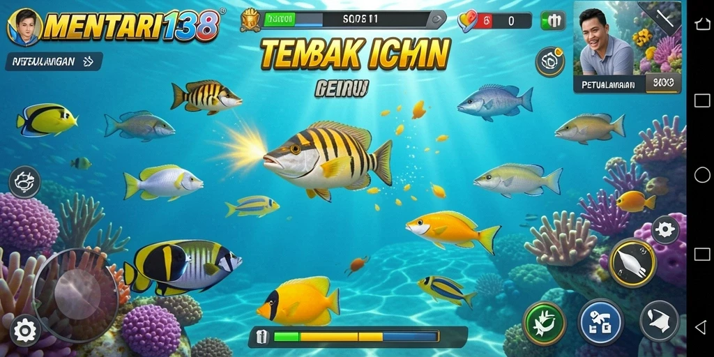 Gameplay MENTARI138 dengan aksi tembak ikan yang seru.