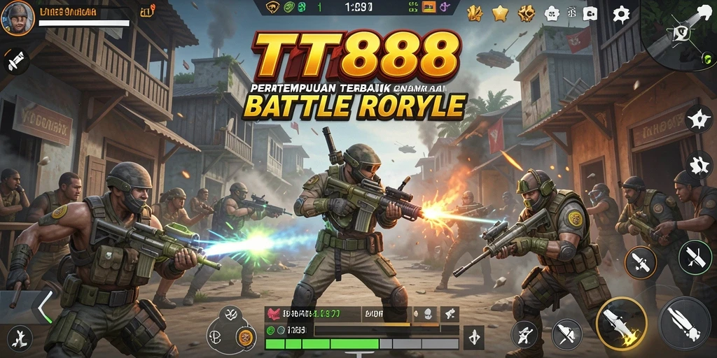 Screenshot utama TTT888 menampilkan aksi intens di medan perang Battle Royale.